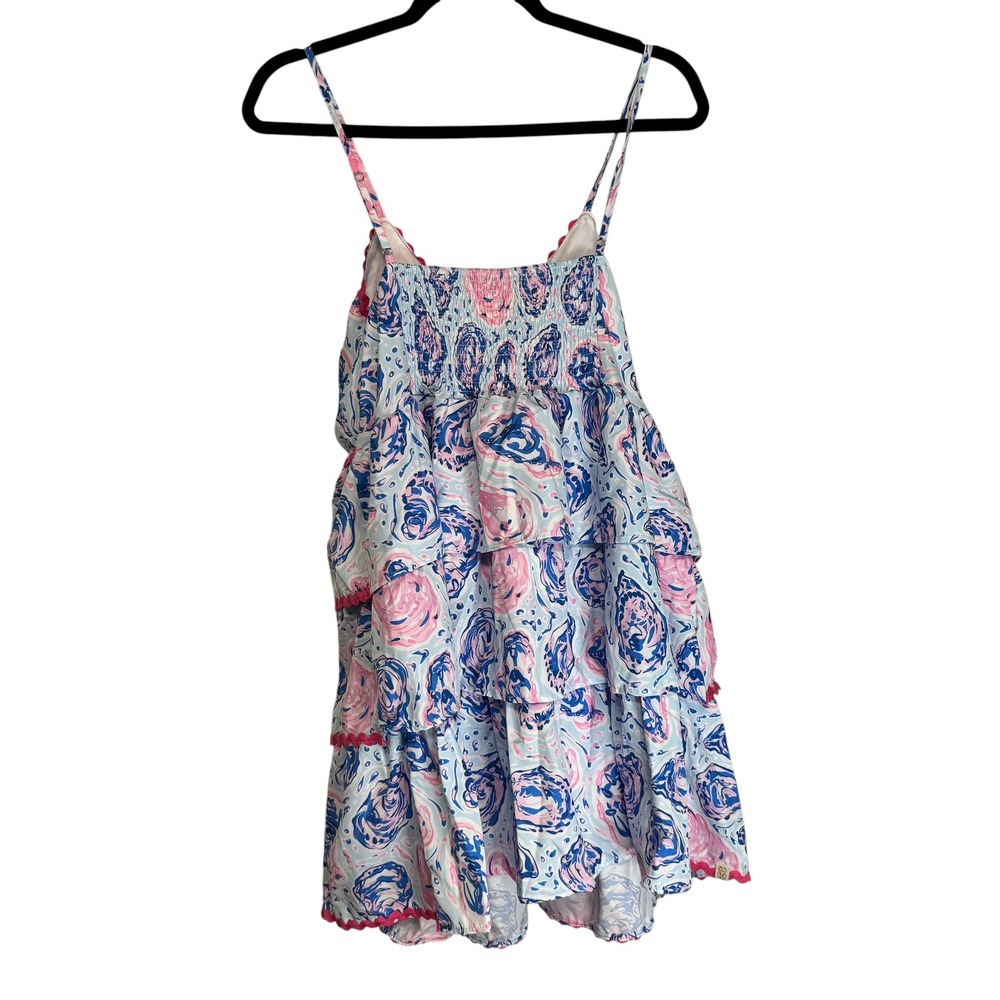 Simply Southern Oyster Tiered Mini Dress Blue Pink Ric-Rac Trim Large NEW - Picture 8 of 9